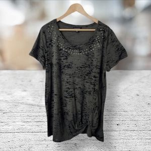 Embellished Twist Front Burnout Knit Tee | Rock & Republic | XL